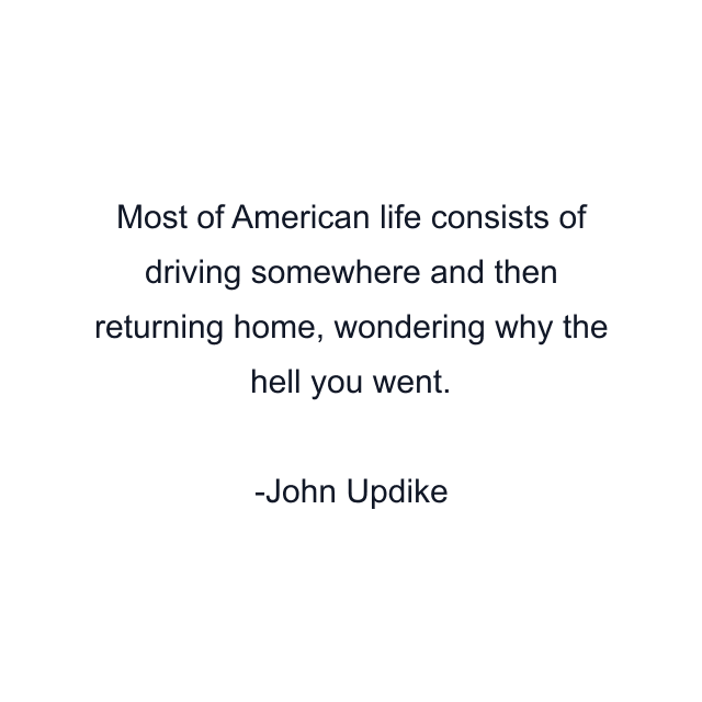 Most of American life consists of driving somewhere and then returning home, wondering why the hell you went.