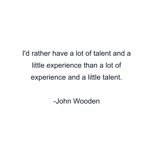 I'd rather have a lot of talent and a little experience than a lot of experience and a little talent.