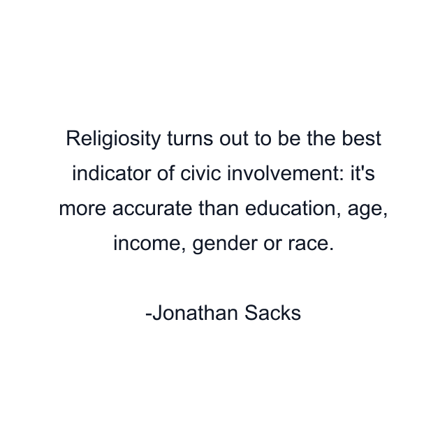 Religiosity turns out to be the best indicator of civic involvement: it's more accurate than education, age, income, gender or race.