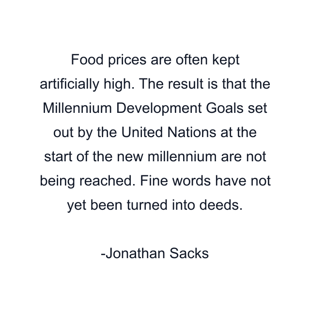 Food prices are often kept artificially high. The result is that the Millennium Development Goals set out by the United Nations at the start of the new millennium are not being reached. Fine words have not yet been turned into deeds.