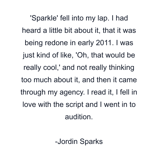 'Sparkle' fell into my lap. I had heard a little bit about it, that it was being redone in early 2011. I was just kind of like, 'Oh, that would be really cool,' and not really thinking too much about it, and then it came through my agency. I read it, I fell in love with the script and I went in to audition.