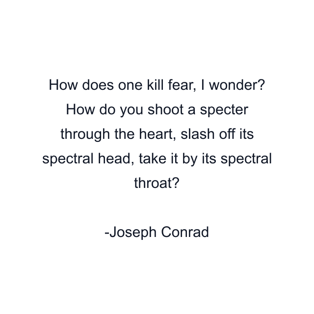 How does one kill fear, I wonder? How do you shoot a specter through the heart, slash off its spectral head, take it by its spectral throat?