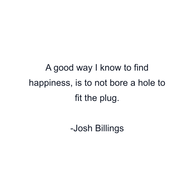 A good way I know to find happiness, is to not bore a hole to fit the plug.