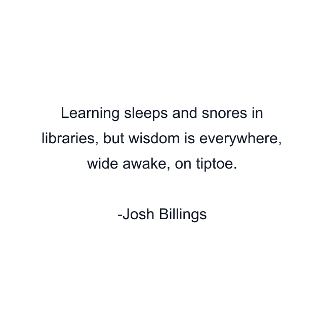 Learning sleeps and snores in libraries, but wisdom is everywhere, wide awake, on tiptoe.