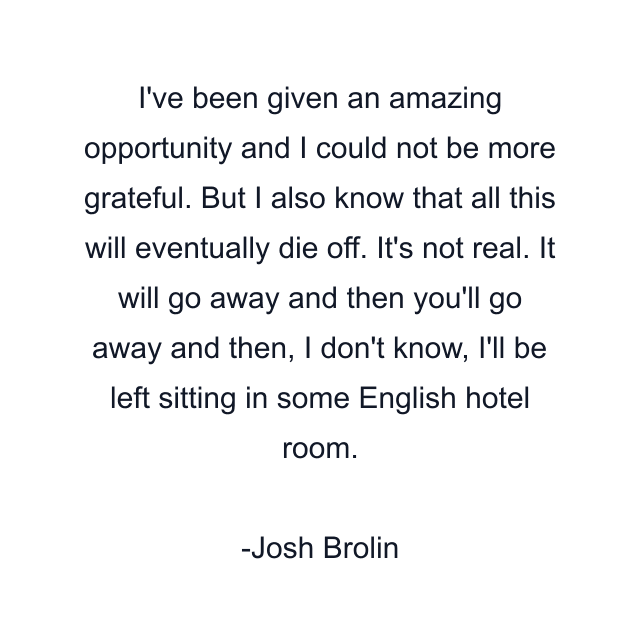 I've been given an amazing opportunity and I could not be more grateful. But I also know that all this will eventually die off. It's not real. It will go away and then you'll go away and then, I don't know, I'll be left sitting in some English hotel room.