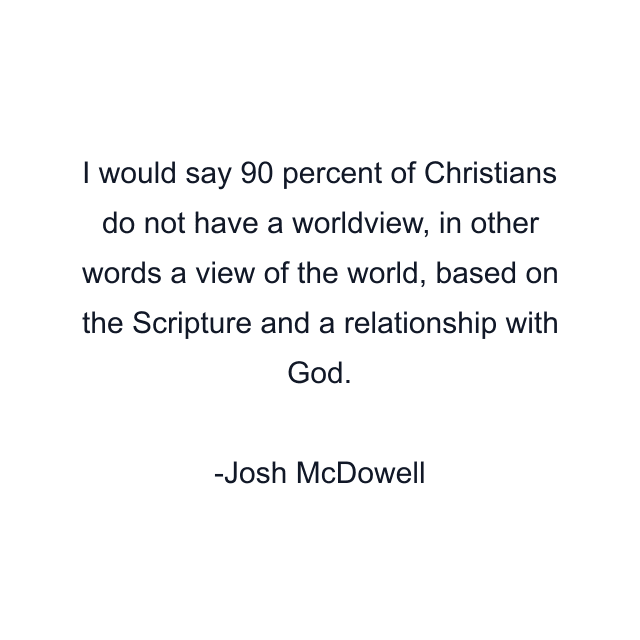 I would say 90 percent of Christians do not have a worldview, in other words a view of the world, based on the Scripture and a relationship with God.