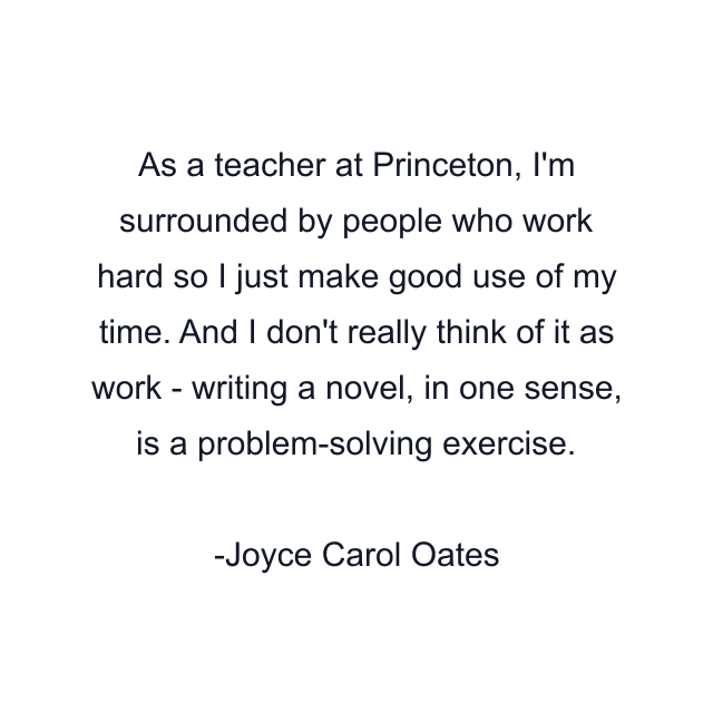 As a teacher at Princeton, I'm surrounded by people who work hard so I just make good use of my time. And I don't really think of it as work - writing a novel, in one sense, is a problem-solving exercise.