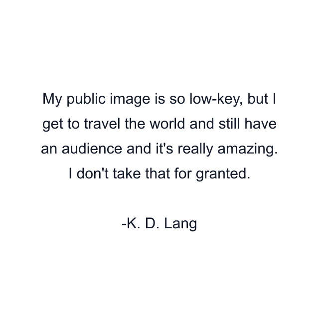 My public image is so low-key, but I get to travel the world and still have an audience and it's really amazing. I don't take that for granted.