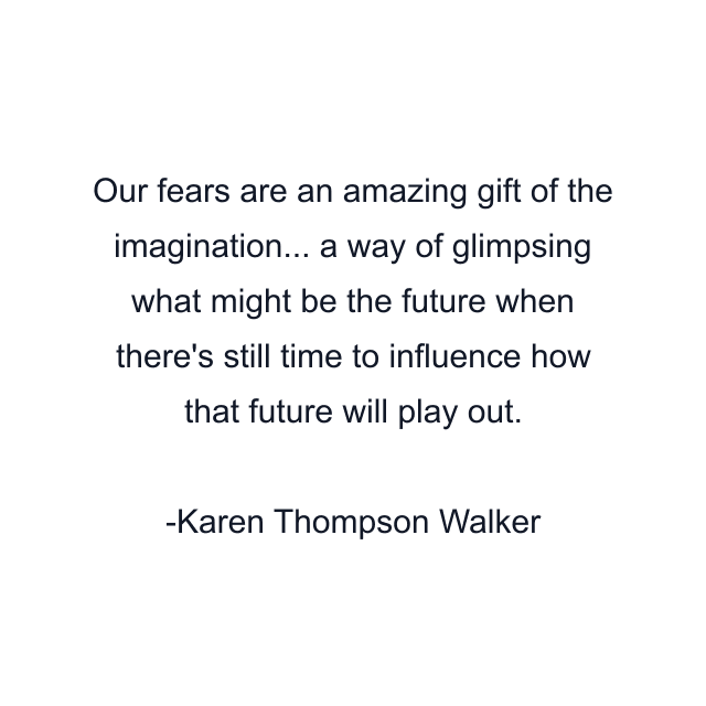 Our fears are an amazing gift of the imagination... a way of glimpsing what might be the future when there's still time to influence how that future will play out.