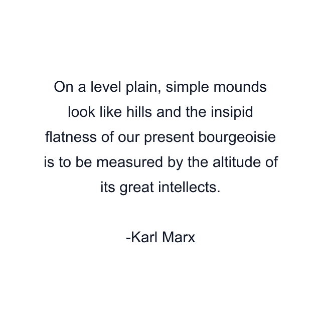 On a level plain, simple mounds look like hills and the insipid flatness of our present bourgeoisie is to be measured by the altitude of its great intellects.