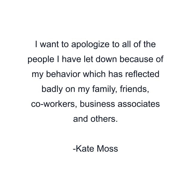 I want to apologize to all of the people I have let down because of my behavior which has reflected badly on my family, friends, co-workers, business associates and others.