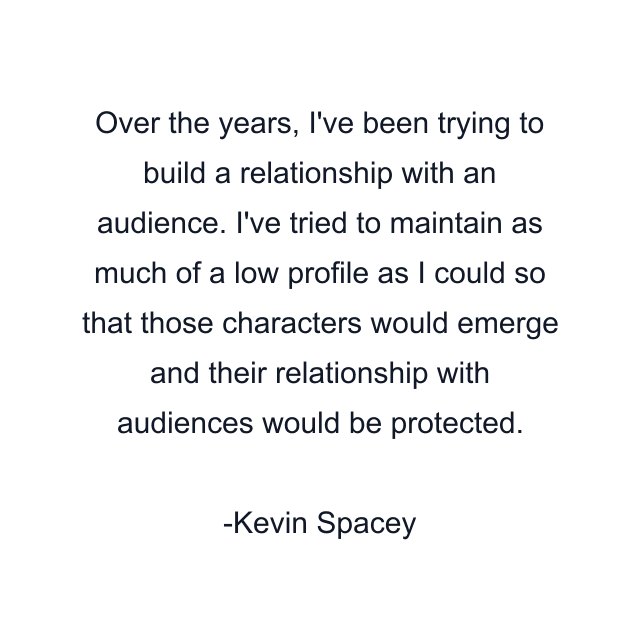 Over the years, I've been trying to build a relationship with an audience. I've tried to maintain as much of a low profile as I could so that those characters would emerge and their relationship with audiences would be protected.