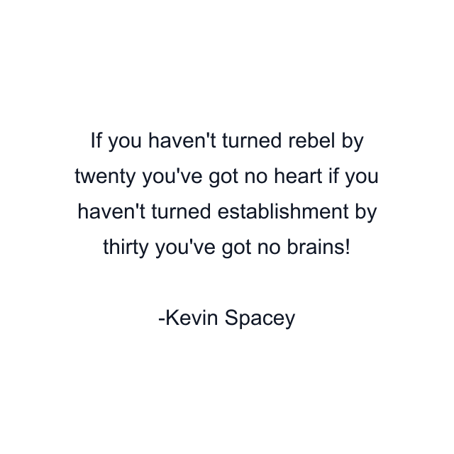 If you haven't turned rebel by twenty you've got no heart if you haven't turned establishment by thirty you've got no brains!