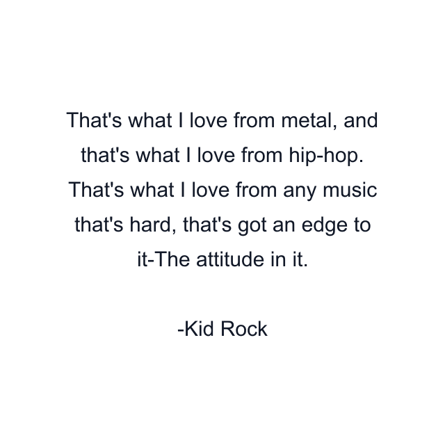 That's what I love from metal, and that's what I love from hip-hop. That's what I love from any music that's hard, that's got an edge to it-The attitude in it.