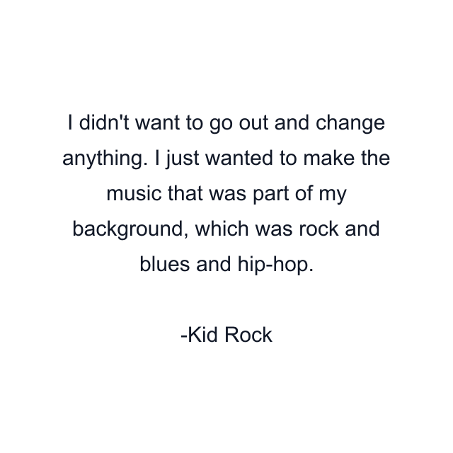 I didn't want to go out and change anything. I just wanted to make the music that was part of my background, which was rock and blues and hip-hop.