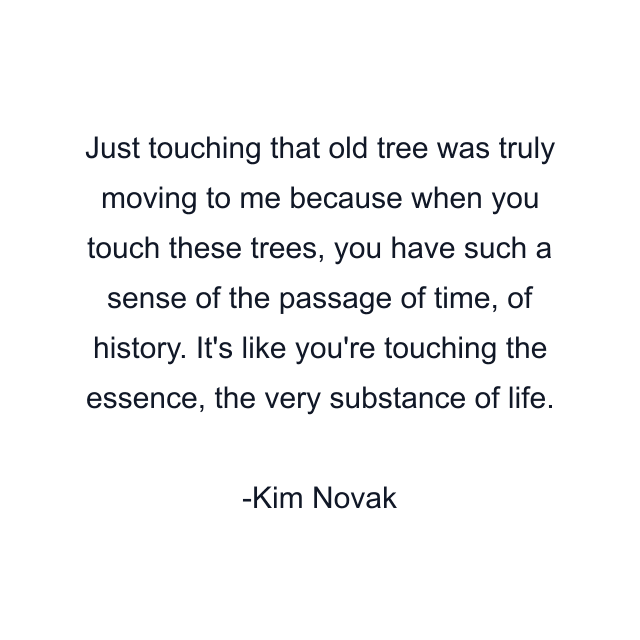 Just touching that old tree was truly moving to me because when you touch these trees, you have such a sense of the passage of time, of history. It's like you're touching the essence, the very substance of life.