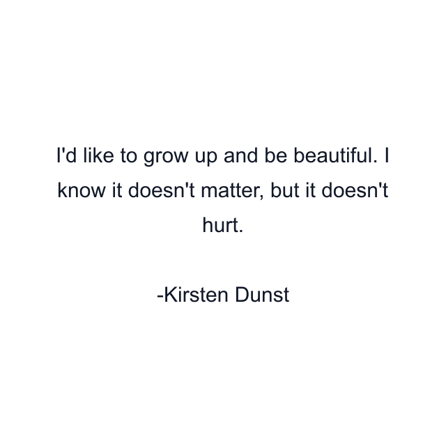 I'd like to grow up and be beautiful. I know it doesn't matter, but it doesn't hurt.