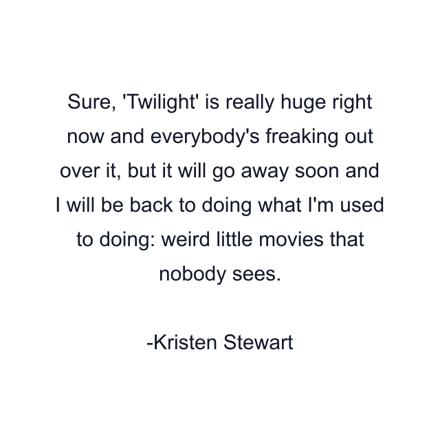 Sure, 'Twilight' is really huge right now and everybody's freaking out over it, but it will go away soon and I will be back to doing what I'm used to doing: weird little movies that nobody sees.