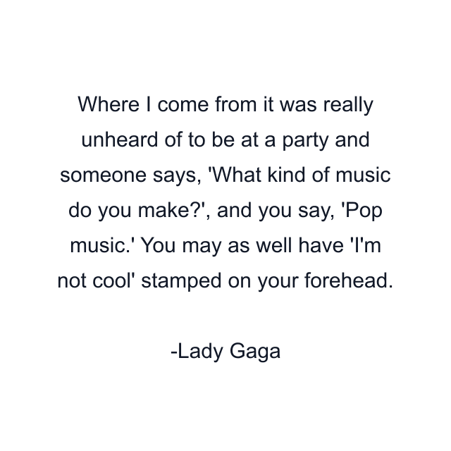 Where I come from it was really unheard of to be at a party and someone says, 'What kind of music do you make?', and you say, 'Pop music.' You may as well have 'I'm not cool' stamped on your forehead.