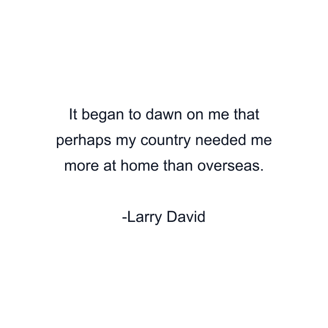 It began to dawn on me that perhaps my country needed me more at home than overseas.