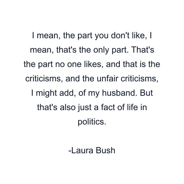 I mean, the part you don't like, I mean, that's the only part. That's the part no one likes, and that is the criticisms, and the unfair criticisms, I might add, of my husband. But that's also just a fact of life in politics.