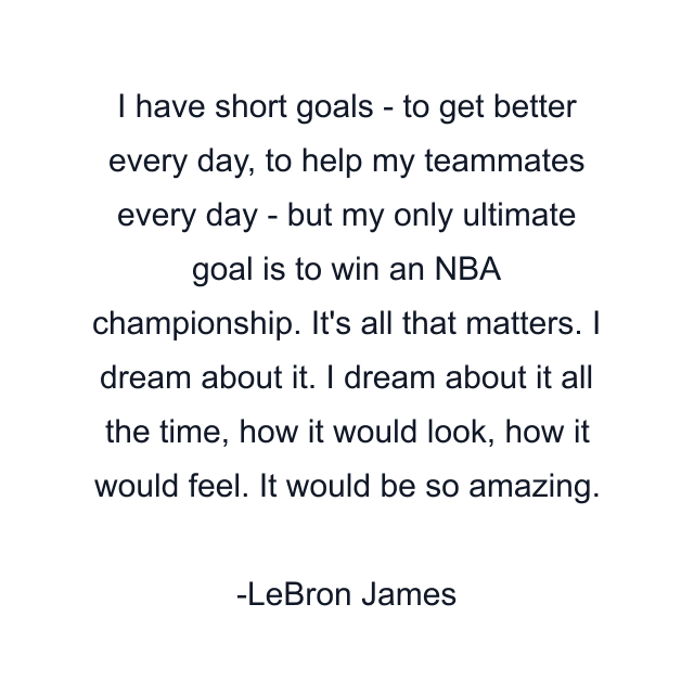 I have short goals - to get better every day, to help my teammates every day - but my only ultimate goal is to win an NBA championship. It's all that matters. I dream about it. I dream about it all the time, how it would look, how it would feel. It would be so amazing.