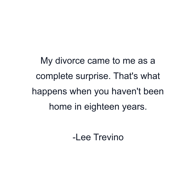 My divorce came to me as a complete surprise. That's what happens when you haven't been home in eighteen years.