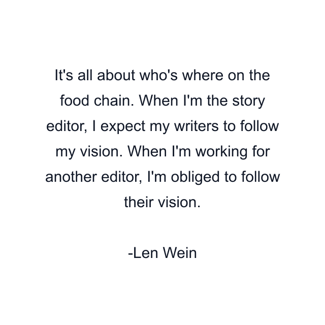 It's all about who's where on the food chain. When I'm the story editor, I expect my writers to follow my vision. When I'm working for another editor, I'm obliged to follow their vision.