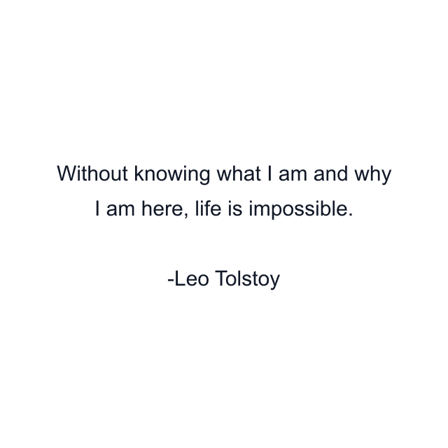 Without knowing what I am and why I am here, life is impossible.