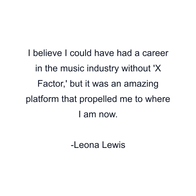 I believe I could have had a career in the music industry without 'X Factor,' but it was an amazing platform that propelled me to where I am now.