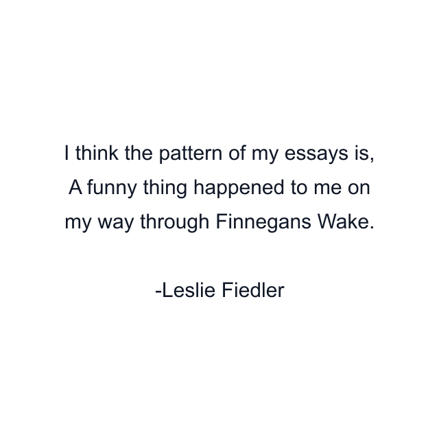 I think the pattern of my essays is, A funny thing happened to me on my way through Finnegans Wake.