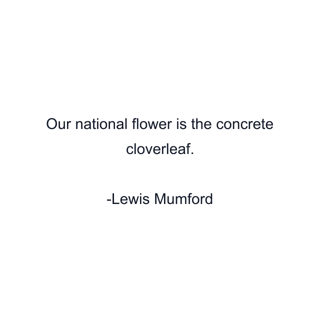 Our national flower is the concrete cloverleaf.