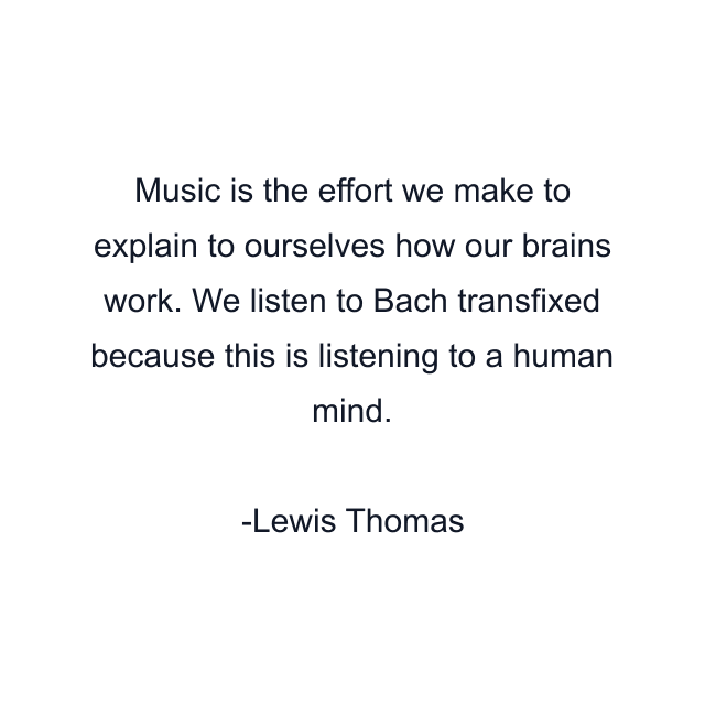 Music is the effort we make to explain to ourselves how our brains work. We listen to Bach transfixed because this is listening to a human mind.