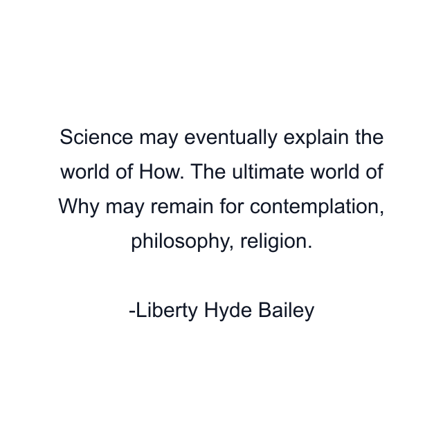 Science may eventually explain the world of How. The ultimate world of Why may remain for contemplation, philosophy, religion.