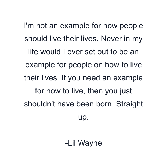 I'm not an example for how people should live their lives. Never in my life would I ever set out to be an example for people on how to live their lives. If you need an example for how to live, then you just shouldn't have been born. Straight up.