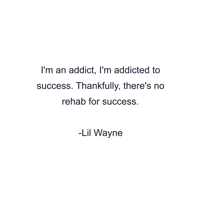 I'm an addict, I'm addicted to success. Thankfully, there's no rehab for success.