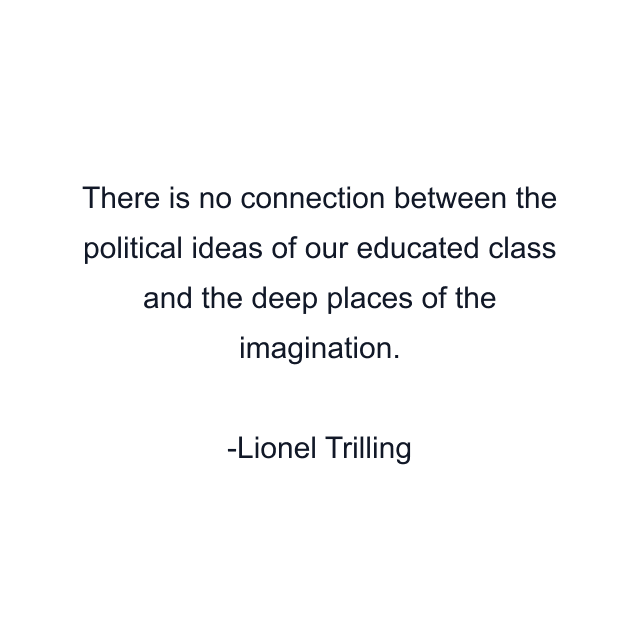 There is no connection between the political ideas of our educated class and the deep places of the imagination.