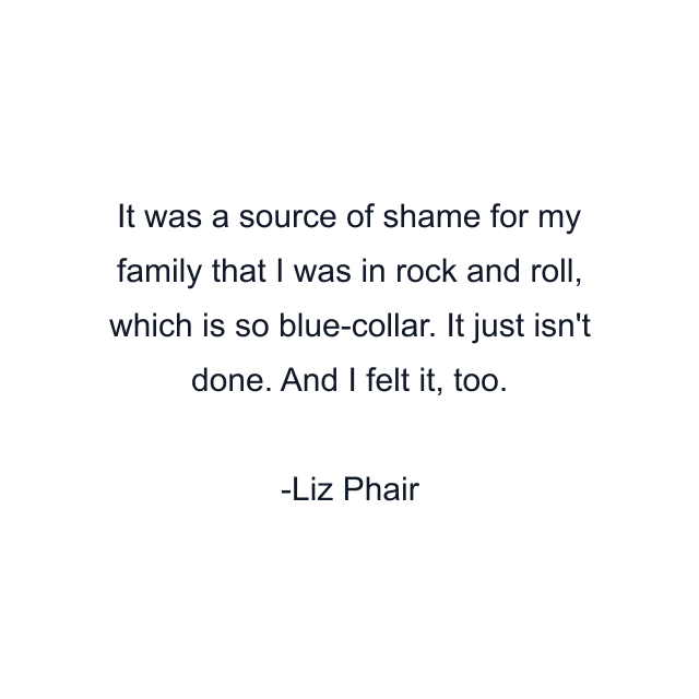 It was a source of shame for my family that I was in rock and roll, which is so blue-collar. It just isn't done. And I felt it, too.