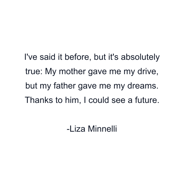 I've said it before, but it's absolutely true: My mother gave me my drive, but my father gave me my dreams. Thanks to him, I could see a future.