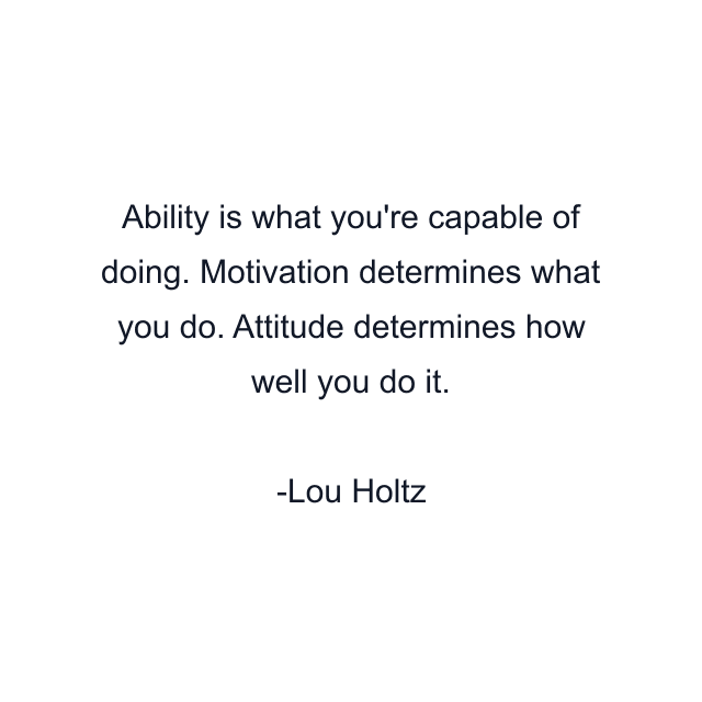 Ability is what you're capable of doing. Motivation determines what you do. Attitude determines how well you do it.