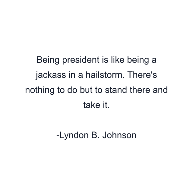 Being president is like being a jackass in a hailstorm. There's nothing to do but to stand there and take it.