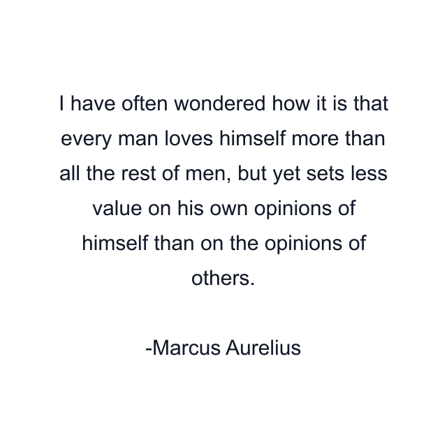 I have often wondered how it is that every man loves himself more than all the rest of men, but yet sets less value on his own opinions of himself than on the opinions of others.