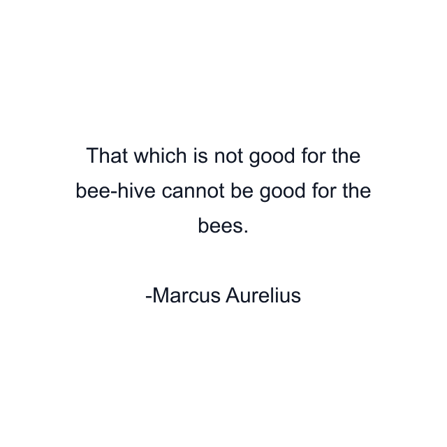 That which is not good for the bee-hive cannot be good for the bees.