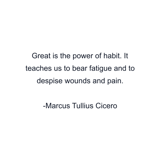 Great is the power of habit. It teaches us to bear fatigue and to despise wounds and pain.