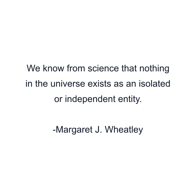 We know from science that nothing in the universe exists as an isolated or independent entity.