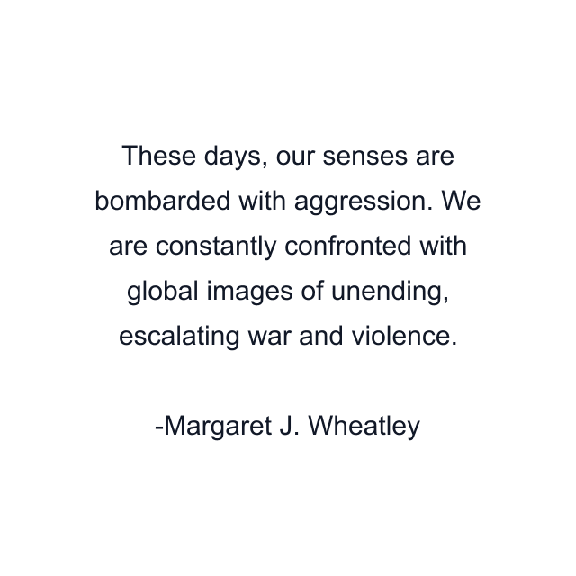 These days, our senses are bombarded with aggression. We are constantly confronted with global images of unending, escalating war and violence.