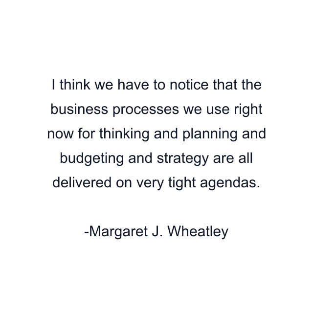 I think we have to notice that the business processes we use right now for thinking and planning and budgeting and strategy are all delivered on very tight agendas.