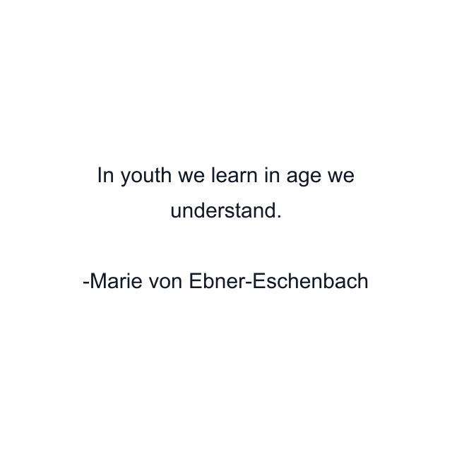 In youth we learn in age we understand.