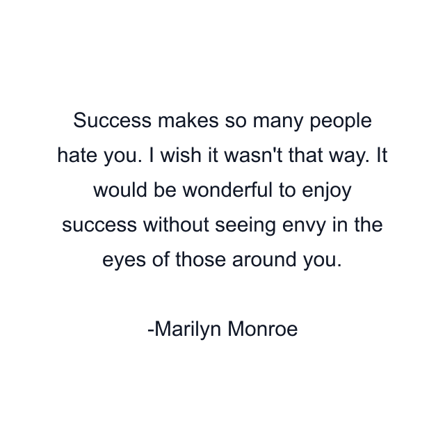 Success makes so many people hate you. I wish it wasn't that way. It would be wonderful to enjoy success without seeing envy in the eyes of those around you.