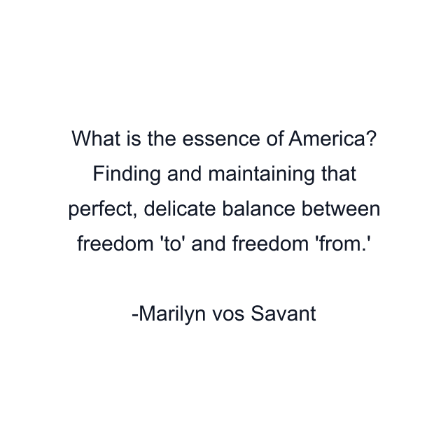 What is the essence of America? Finding and maintaining that perfect, delicate balance between freedom 'to' and freedom 'from.'